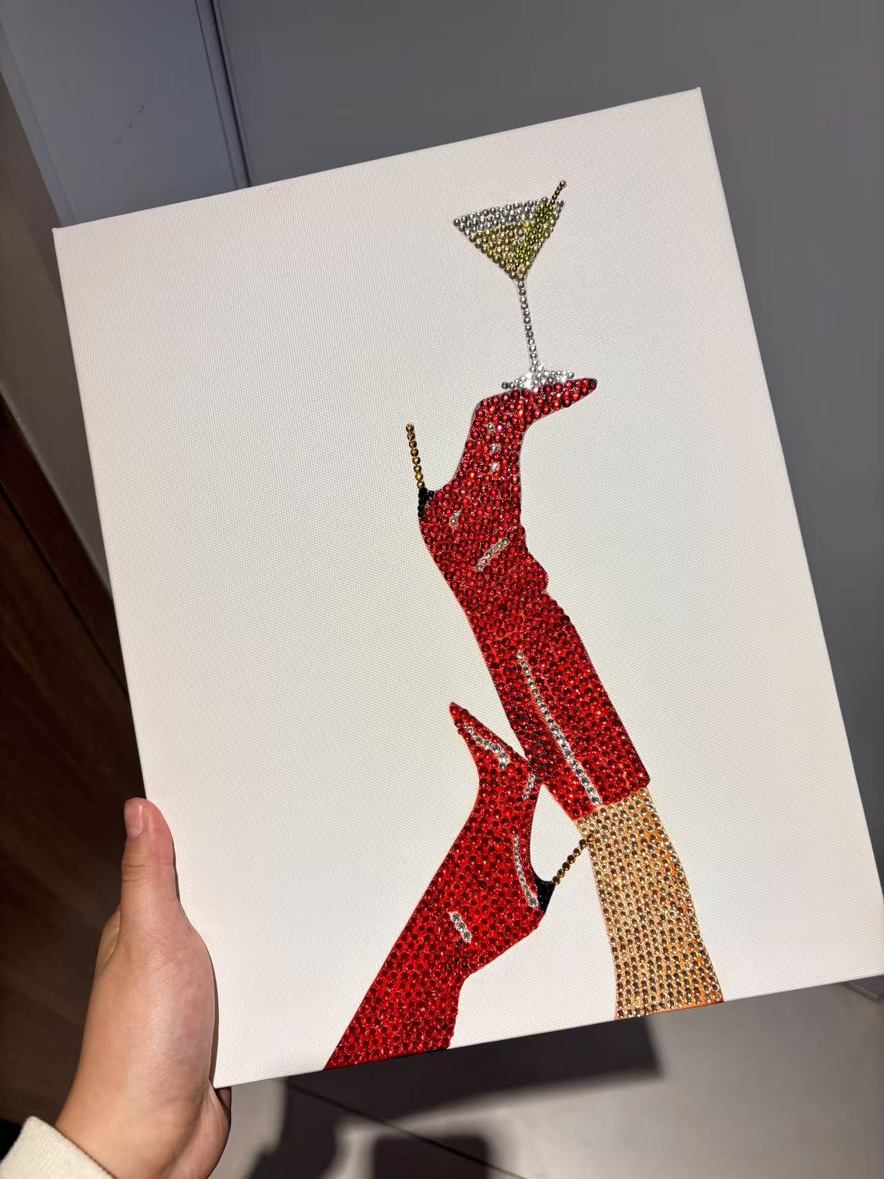 DIY Red Boots and Martini Rhinestone Canvas Art Kit