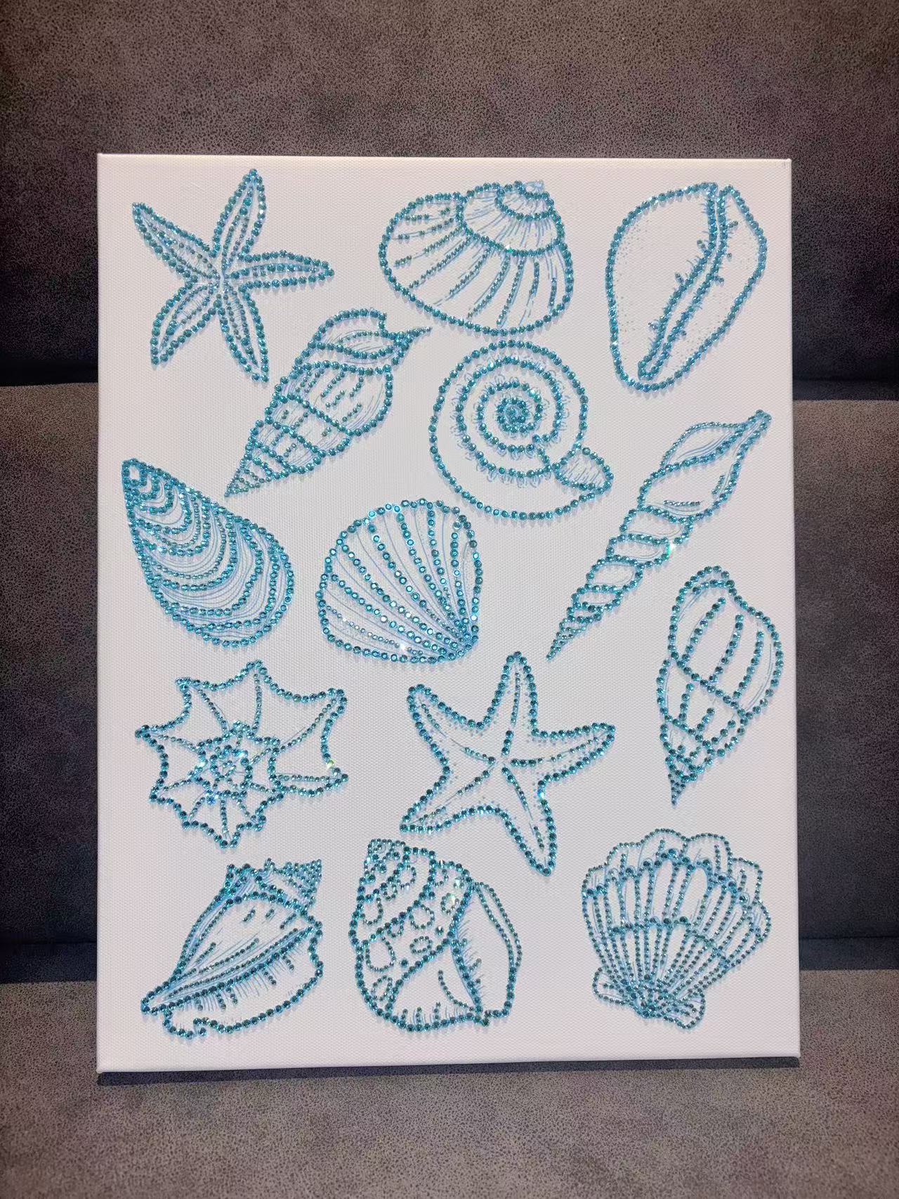 DIY Blue Sea Shell Rhinestone Canvas Art Kit
