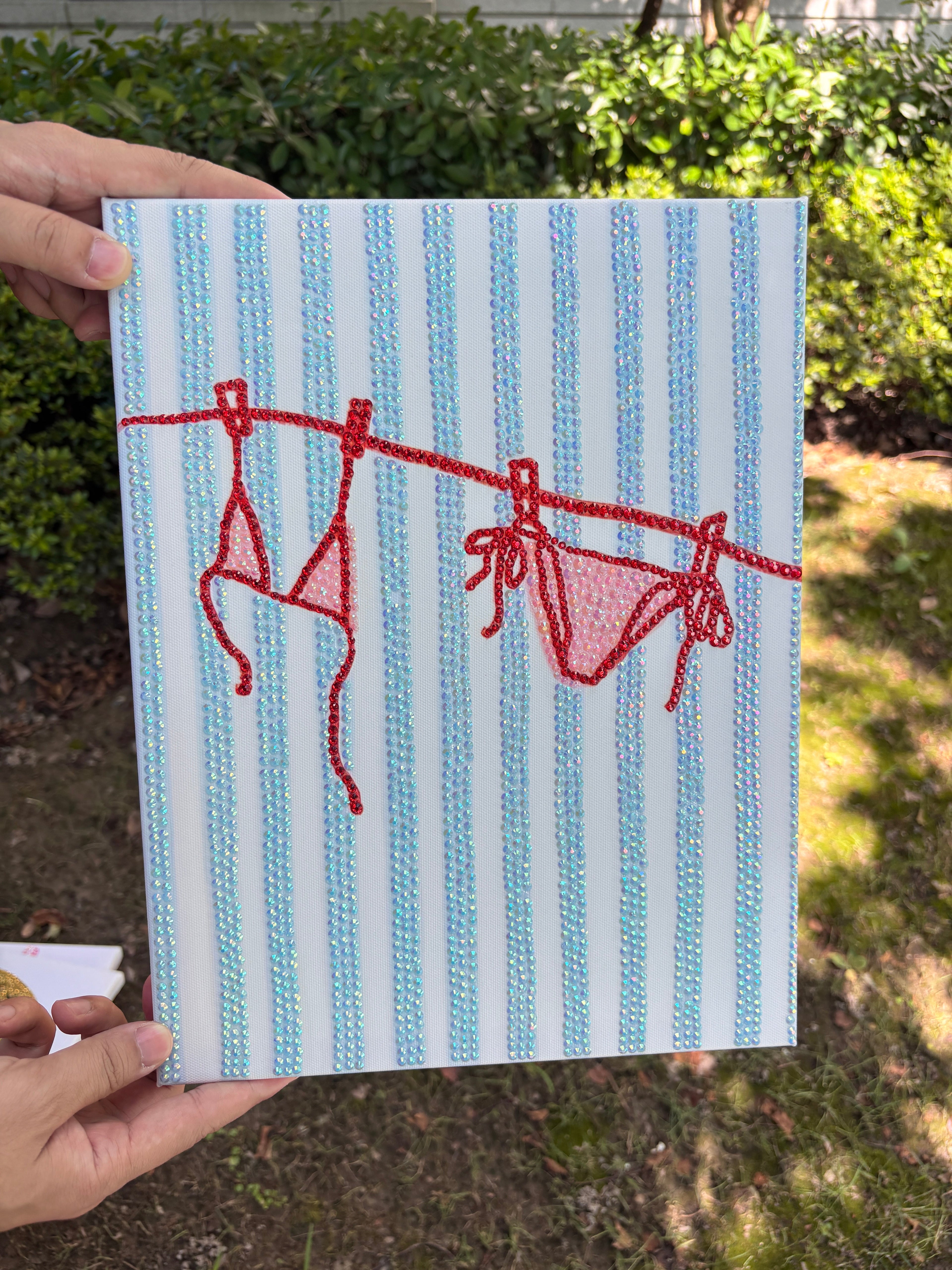 DIY Bikini and Blue Stripe Rhinestone Canvas Art Kit