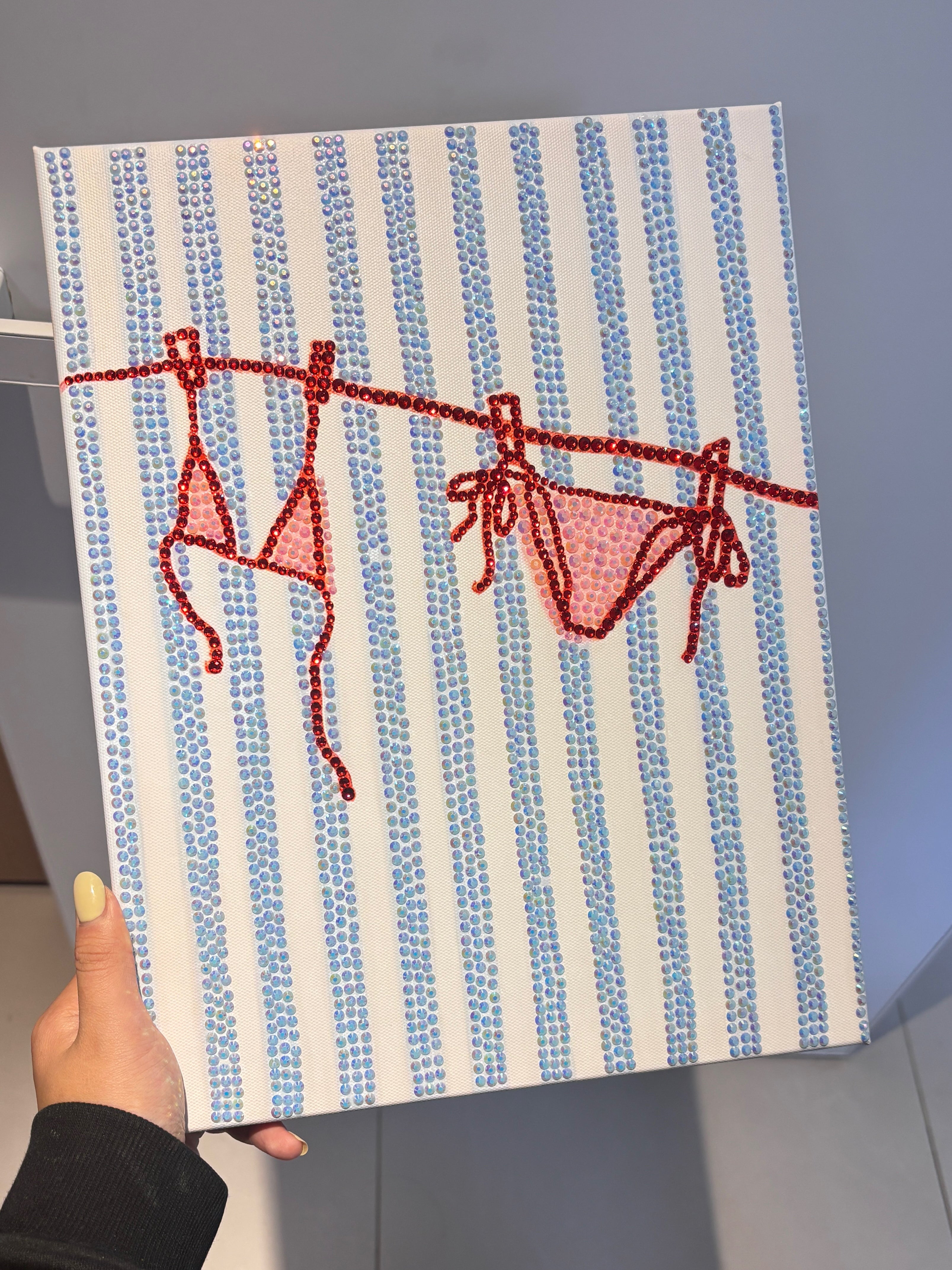 DIY Bikini and Blue Stripe Rhinestone Canvas Art Kit