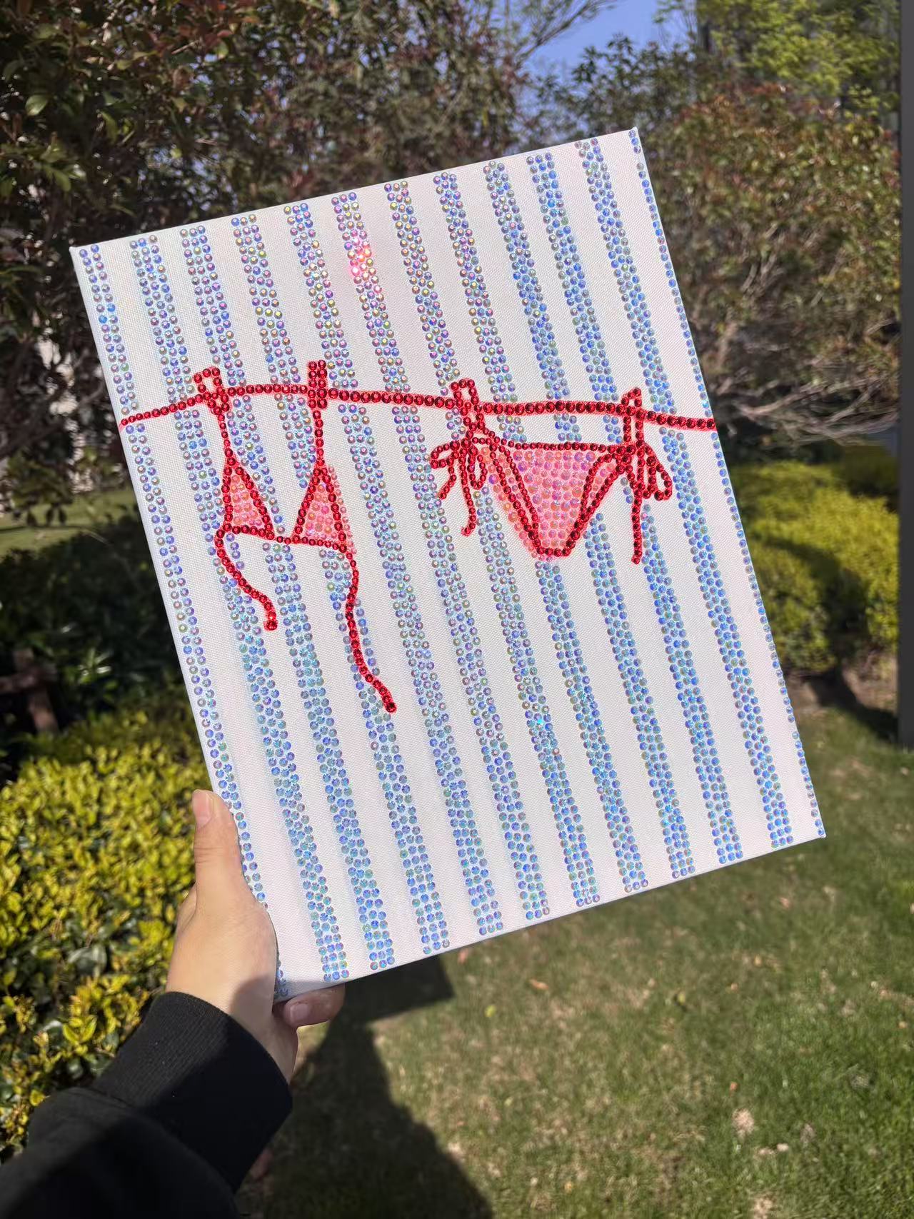 DIY Bikini and Blue Stripe Rhinestone Canvas Art Kit