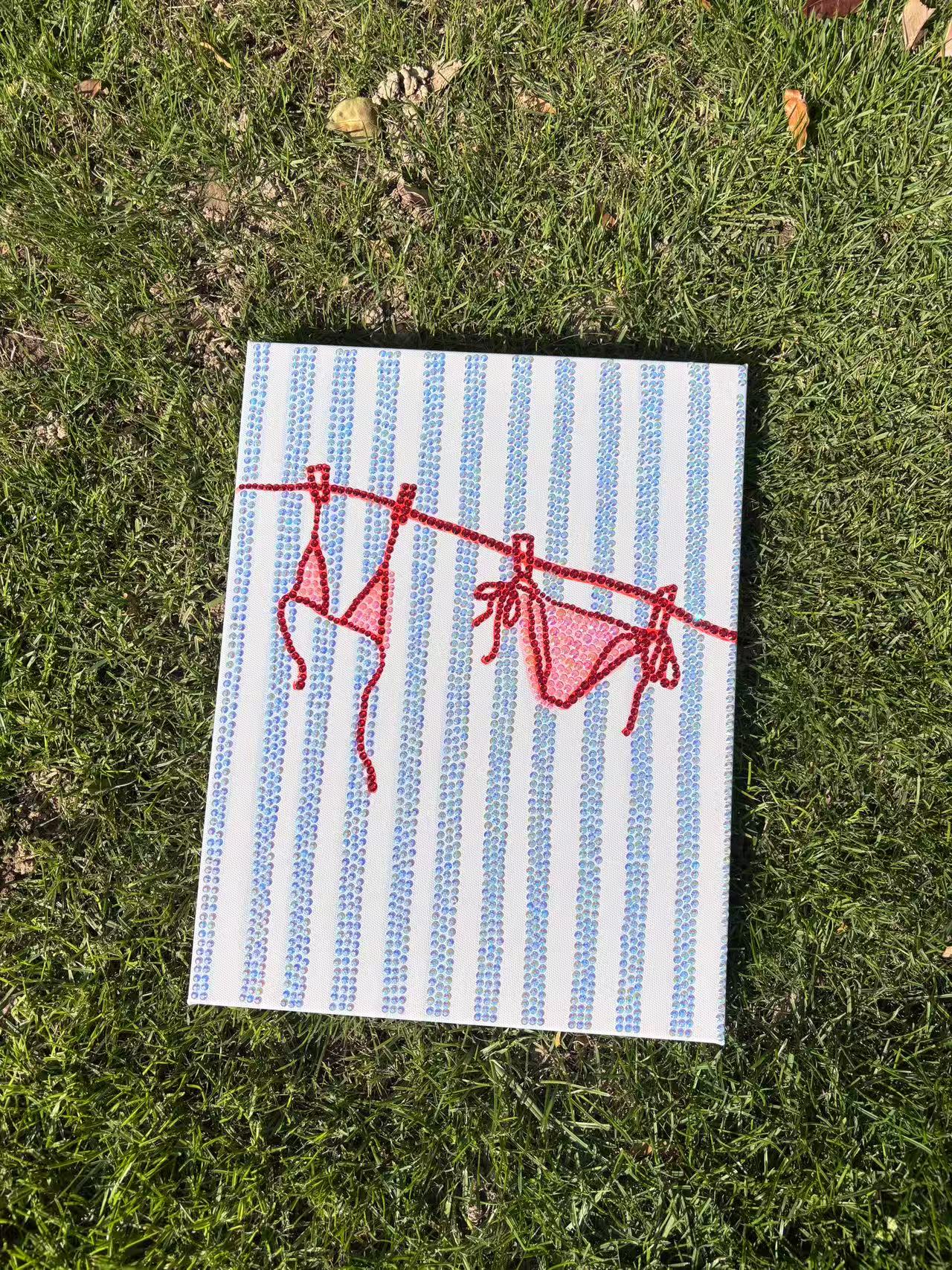 DIY Bikini and Blue Stripe Rhinestone Canvas Art Kit